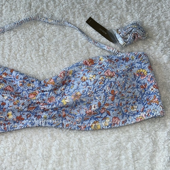 J Crew Scrunch Smocked Paisley Sweetheart Bikini Top Blue Afternoon Size 3X NEW - Picture 4 of 6